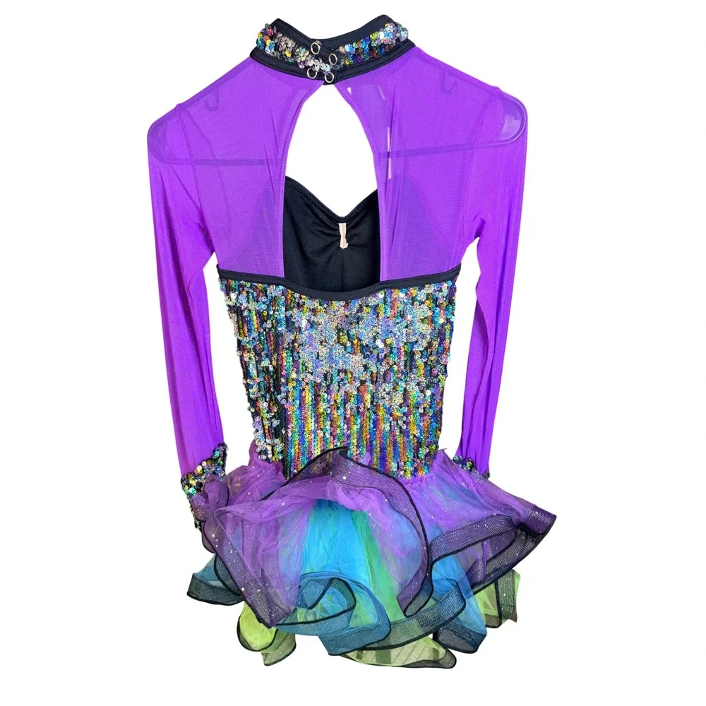 Weissman Dance Costume LC Purple Sequin Tutu Mock Neck Mesh Poly Spandex